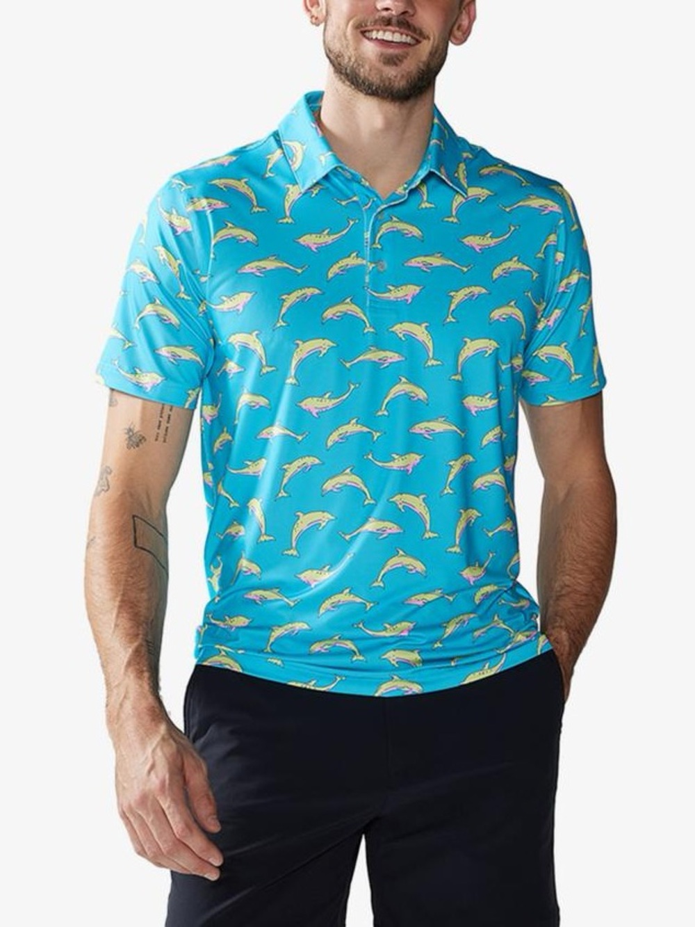 Chubbies The Flying Dolphins Short Sleeve All Over Print Performance Polo